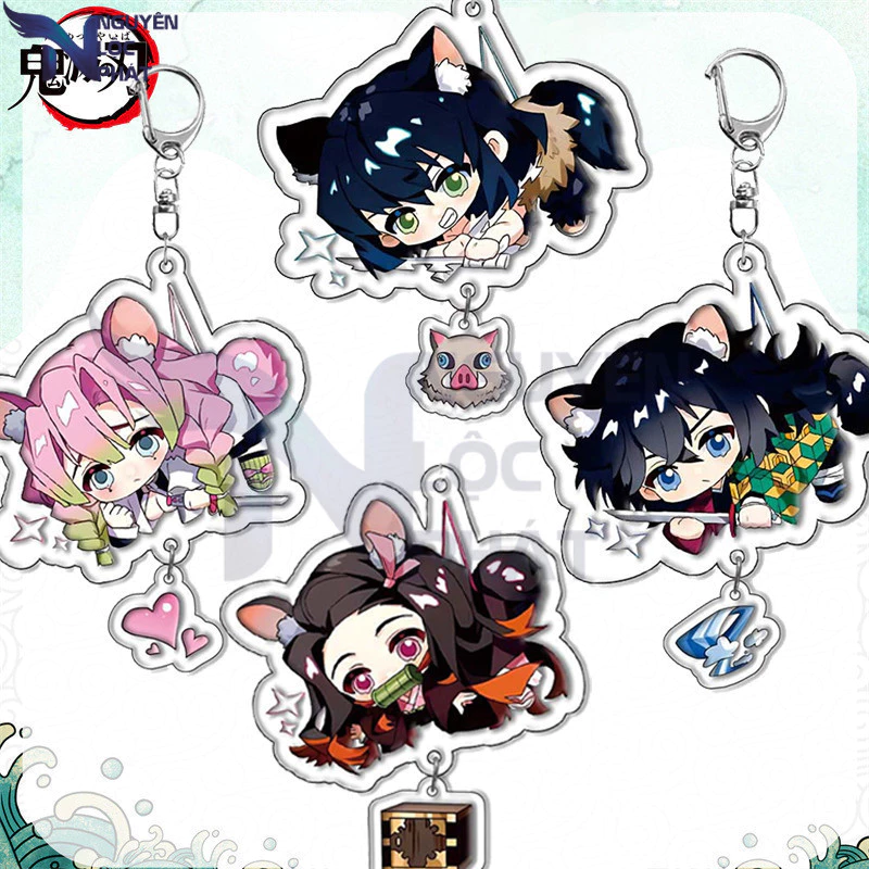 MK Anime Demon Slayer Móc Khóa Hoạt Hình Tanjirou Kamado NezukoKimetsu No Yaiba Acrylic Hai Mặt Móc Khóa Chuyền NLP
