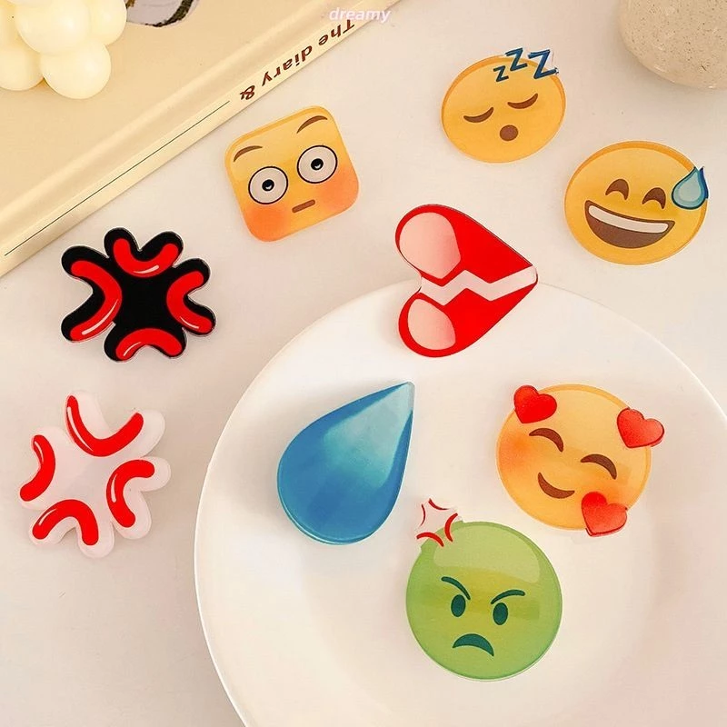 💕Dy💕Kẹp Tóc Acrylic Hình Biểu Tượng Cảm Xúc Yên Tĩnh Chống Mồ Hôi,Kẹp Tóc Hình Emoji