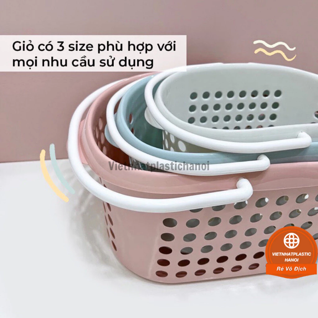 Rổ 2 Quai Xách 3 Kích Cỡ Đựng Đồ Đa Năng, Đựng Sữa Tắm, Mỹ Phẩm Nhựa Việt Nhật Chính Hãng