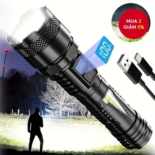 Đèn pin LED có thể sạc lại, Đèn pin có thể phóng to di động, Màn hình hiển thị nguồn thông minh để cắm trại ngoài trời Câu cá đi bộ đường dài Đi xe đạp leo núi