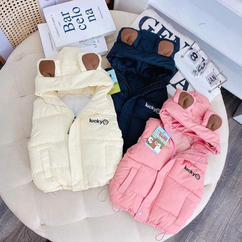 Áo phao gile mũ gấu siêu xinh size 8-18kg cho bé trai bé gái