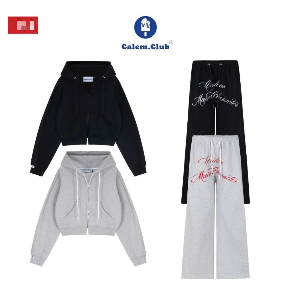 Quần dài Calem.Club ống rộng Nỉ Chân Cua dày dặn và Áo Khoác thu đông Nỉ Dây Kéo 2 đầu form boxy chữ in hoodie zip new