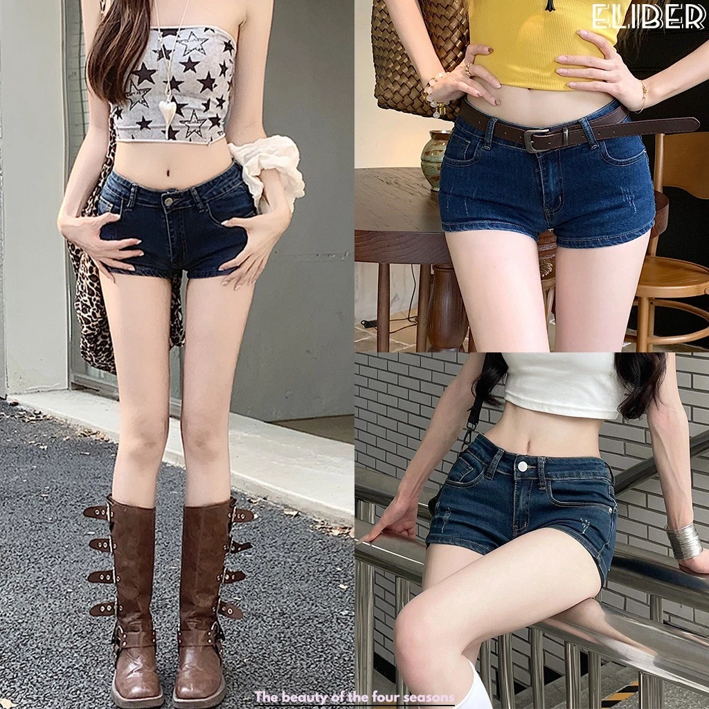 ELIBER- Quần Short Jeans Siêu Ngắn Eo Thấp - Co Giãn Ôm Body Kiểu Chữ A - Hàng Mới Dễ Phối Đồ Cá Tính