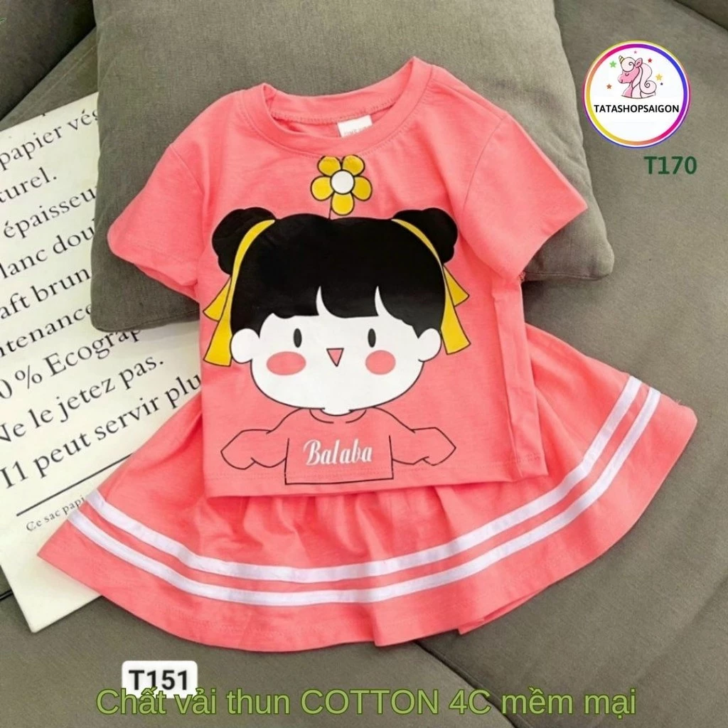 20 đến 36kg Bộ váy bé gái - set váy bé gái size đại thun cotton có quần chip liền váy T170
