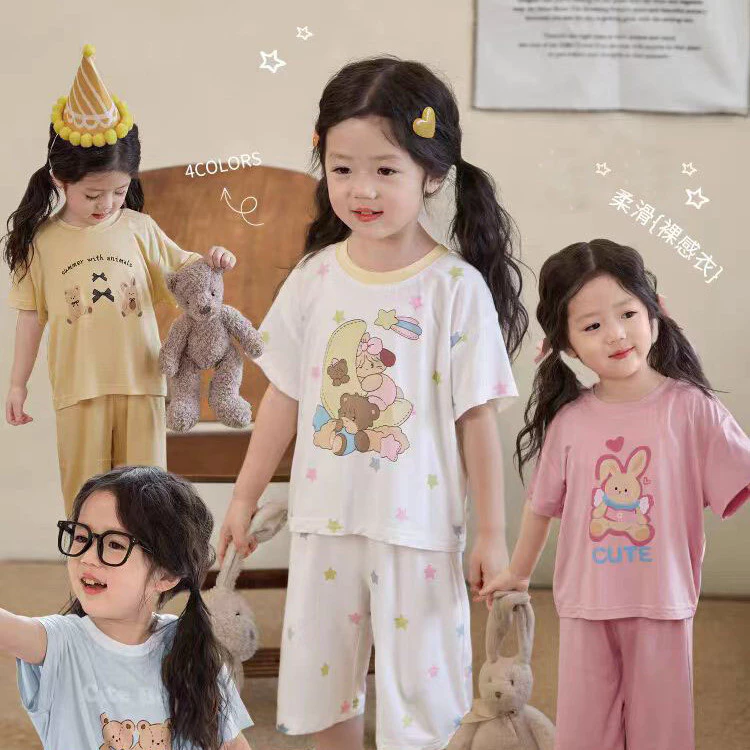 Bộ Đồ Ngủ Modal Họa Tiết Hoạt Hình Dễ Thương Cho Bé Gái – Mặc Ở Nhà Thoáng Mát Mềm Mại