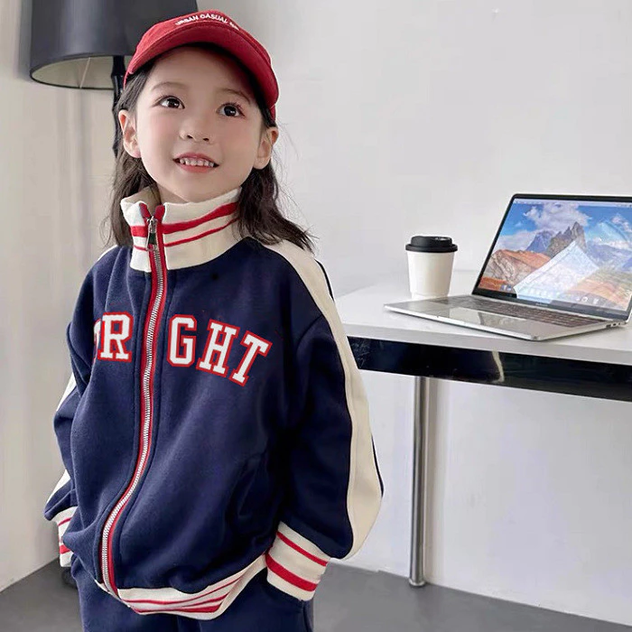 Áo khoác bóng chày bé gái phong cách Hàn Quốc mùa thu đông lót lông cừu 7 8 9 10tuổi 11tuổi 12tuổi