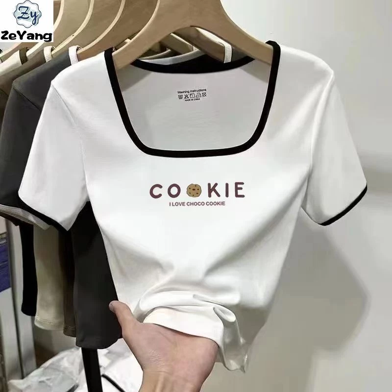 [ZY] 30-83kg Hàng có sẵn cho nữ Áo thun ngắn tay có ren lụa băng ngắn tay giản dị Fat Sister Slimmer Look Stretch Top Đơn giản