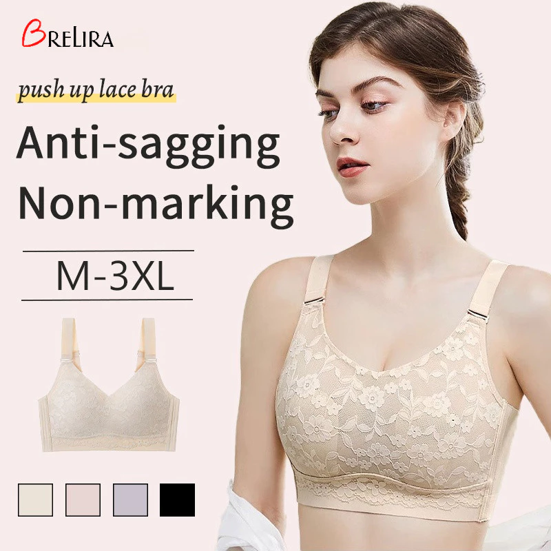 『Brelira』Minimizer Bra Non-wired sports bra Plus Size Light Thin Petal Bra full coverage Lingerie Wireless Anti-Sagging Large Size Underwear
