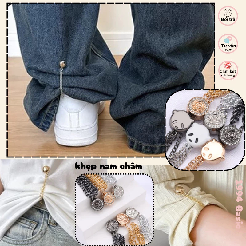 Ghim khóa nút dây nam châm thu ngắn áo lai quần cố định cổ áo tiện lợi