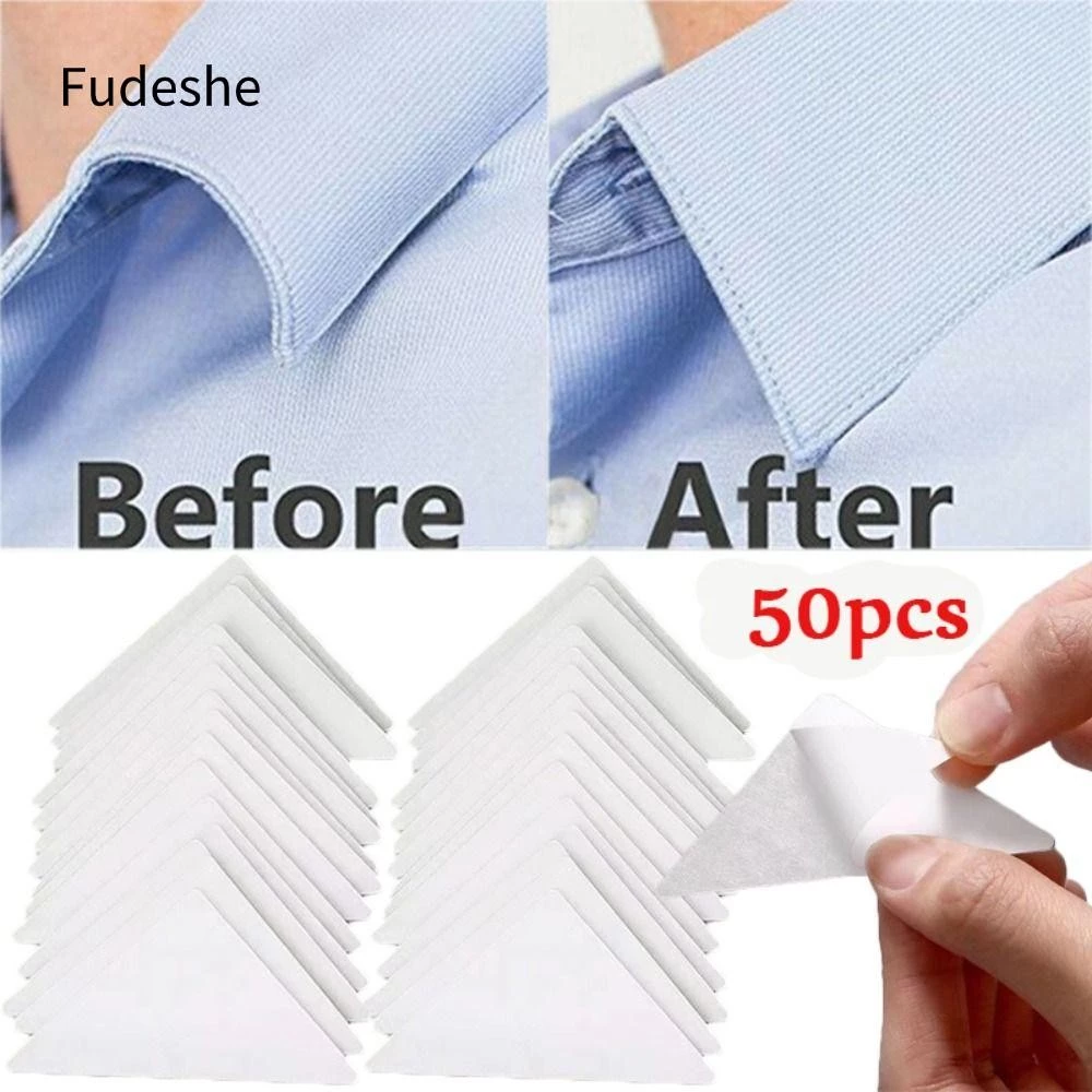 Fudeshe 50 Miếng đệm cố định cổ áo, Bộ định hình cổ đứng chống lật bằng nhựa PVC, Thiết thực tự dính Áo sơ mi vô hình Cổ áo hỗ trợ nam giới