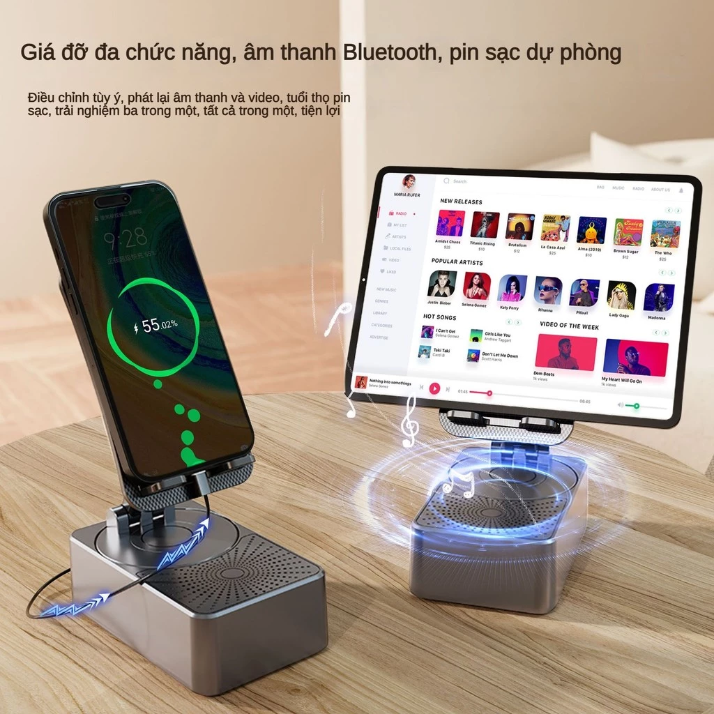 Giá đỡ điện thoại xoay thông minh Bluetooth mới Sạc âm thanh nổi Bluetooth Treas