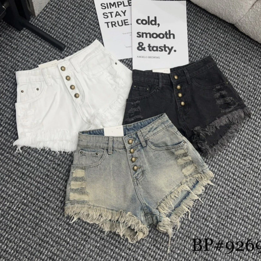 quần sooc jeans tua rua gấu kèm 4 cúc quần short jeans denim bò rách tua rua siêu xinh sang chảnh