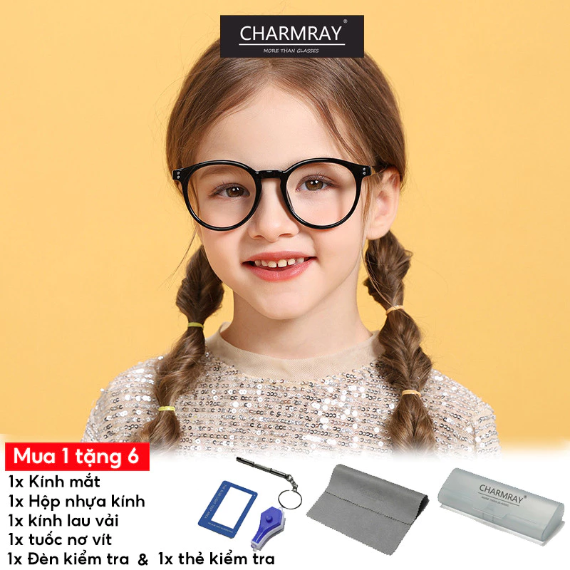 Charmray Chống Bức Xạ TR90 Kính Mắt Cho Trẻ Em Khung Mềm Chặn Ánh Sáng Xanh Ống Kính Có Thể Thay Thế