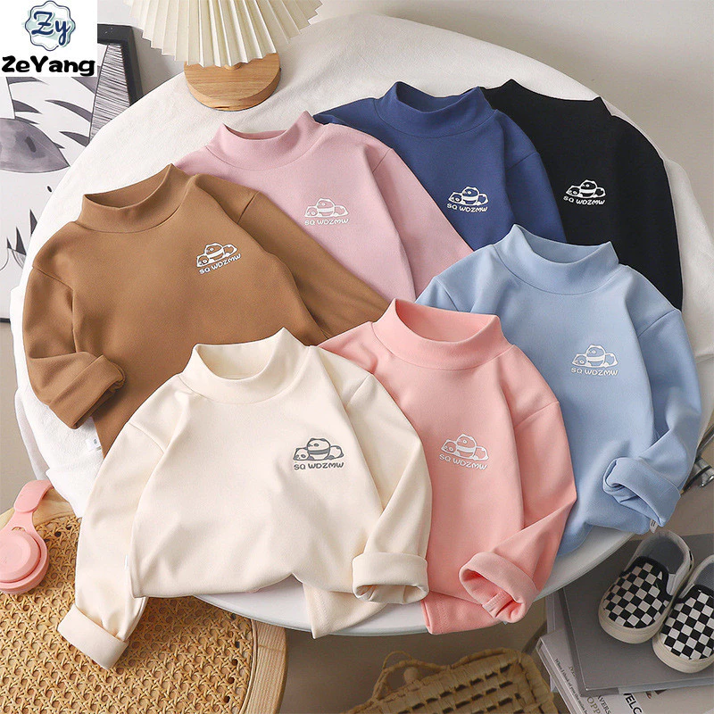 [Zy] 80-160cm Hàng có sẵn cho trẻ em nửa cổ cao dài tay nhung Đức Quần áo ấm áp Áo thun thường ngày Thu đông cho bé Áo sơ mi đáy bên trong Quần áo mùa thu Đơn giản phù hợp