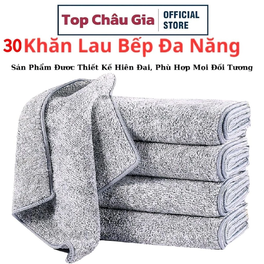 Set 30 Khăn Lau Bếp 2 Mặt Than Tre Đa Chức Năng Chất Bông Dày Dệt Mềm Mại Thấm Nước - Làm Sạch Treo Tường