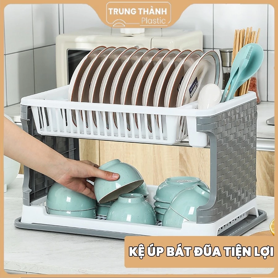 Kệ giá úp bát đĩa 2 tầng  ráo nước mẫu mới nhất Trung Thành Plastic