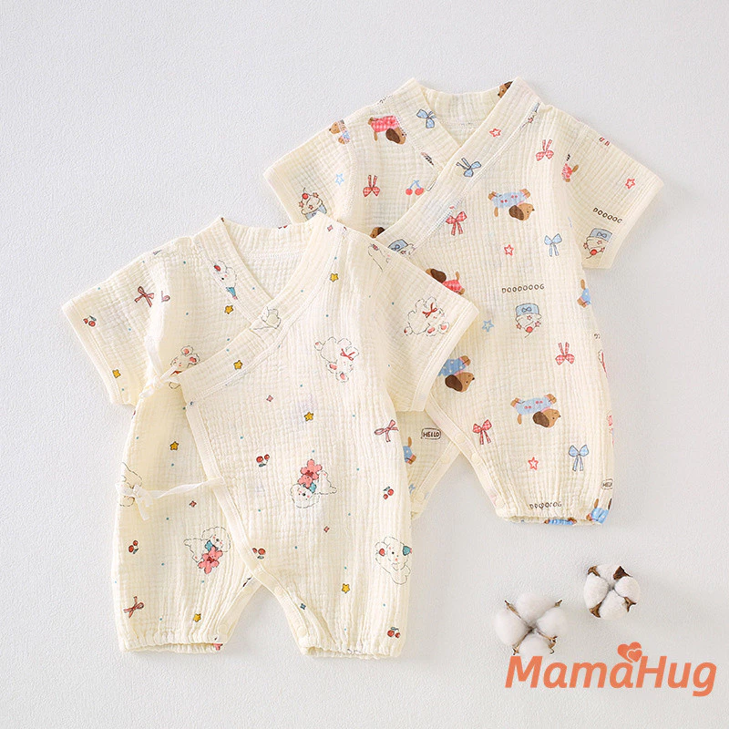 Áo Liền Quần Cho Bé Mùa Hè Mỏng Tay Ngắn Cotton Gạc Trẻ Sơ Sinh Jumpsuit Quần Áo Bé Sơ Sinh Tập Bò Trang Phục Mềm Mại Thoáng Khí Onesie Bé Gái Quần Áo Bé Trai Bộ Đồ Chơi Thông Thường​​