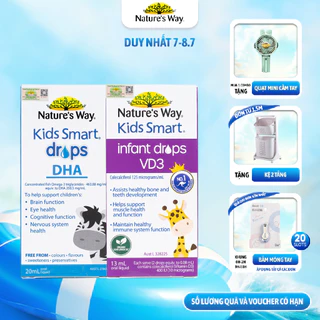 Combo 2 Siro Uống Nature's Way Kids Smart Drops DHA và Infant Drops VD3 organic Bổ Sung Vitamin D Cho Bé Hộp 20ml 13ml