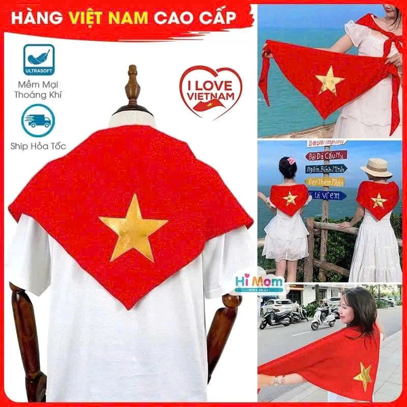 [KHĂN TO HÀNG LOẠI 1] Khăn Cờ Việt Nam - Khăn Quàng Đỏ Ngôi Sao Vàng Nhũ Da 2 Lớp–Khăn yêu nước Phụ Kiện Diễu Hành