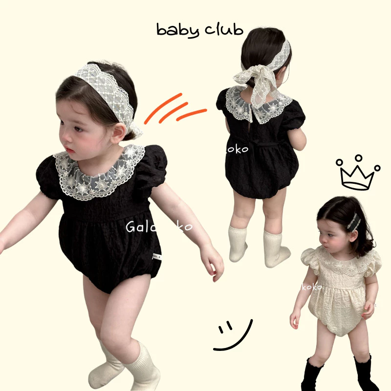 Ig Mới Bé Gái Jumpsuit Quần Áo Sơ Sinh Cho Bé Đơn Giản Mềm Mại Thoáng Khí Hai Màu Ren Trang Trí Áo Liền Quần Tay Ngắn Trẻ Sơ Sinh Bé Gái Romper 0-2 Tuổi
