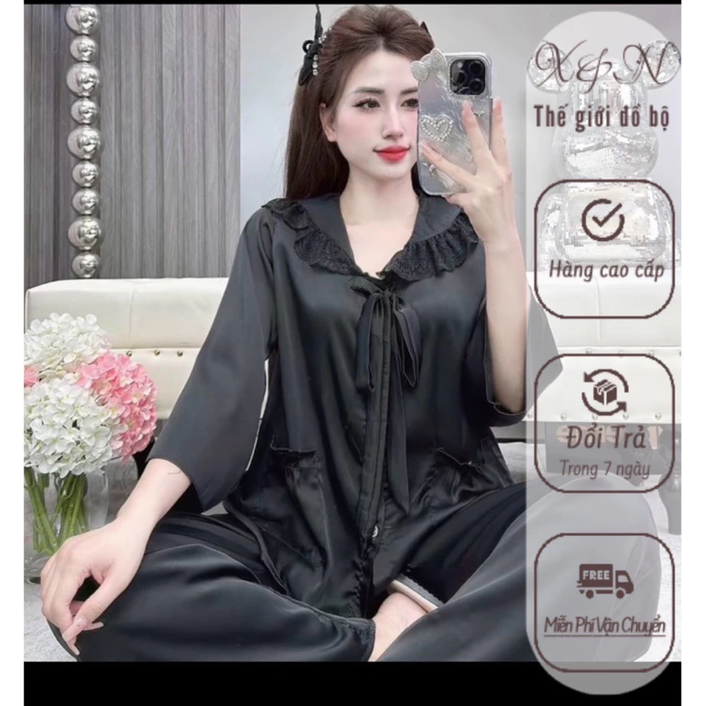 Bộ ngủ tiểu thư cánh rơi cổ tim sang chảnh cho nữ