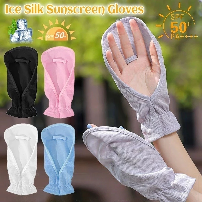 COZII Găng tay chống nắng bằng lụa băng-Găng tay hở ngón đạp xe ngoài trời-phong cách mỏng mùa xuân hè