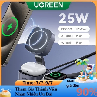 Bộ sạc không dây từ tính 2 trong 1 UGREEN 25W, được chứng nhận Qi2 MPP, Hỗ trợ sạc không dây nhanh 15W cho iPhone 12-15, Sạc cho iPhone và Airpod của bạn cùng một lúc