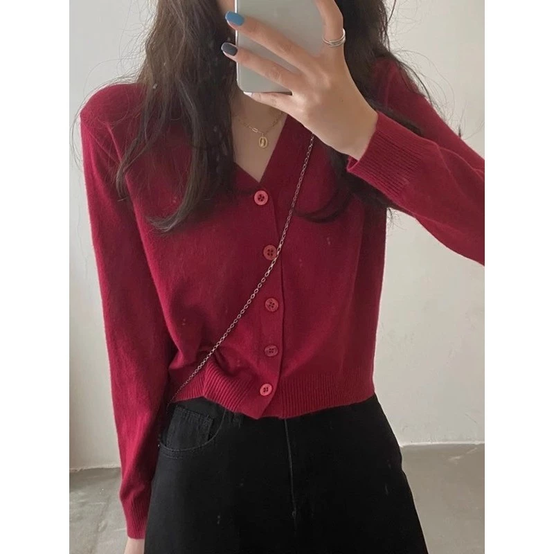 YAYUAN Áo cardigan len nữ ngắn tay dài