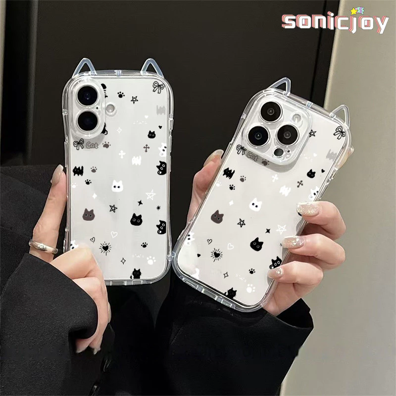 Ốp lưng mềm trong suốt hình chú mèo con đáng yêu dành cho IPhone 16 13 12 14 11 15 Pro Max X XR 7Plus XS Max 16 7 14 8 15 Plus SE 2020 Tai mèo-SY