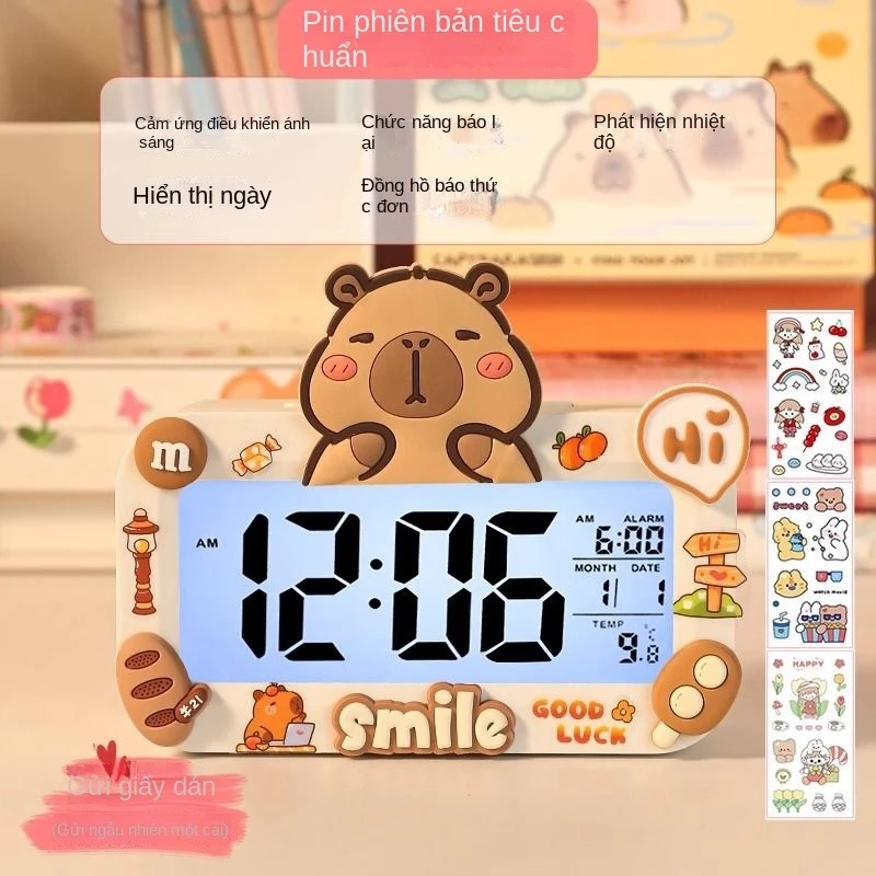 Đồng Hồ Báo Thức Điện Tử Hình Capybara Dễ Thương - Hiển Thị Rõ Nét, Phù Hợp Cho Bé Yêu