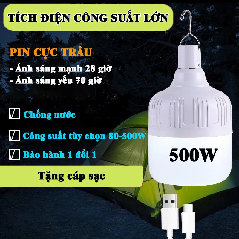 🔥Đèn treo tích điện 80W 280W 500W pin trâu đa năng kháng nước, tặng cáp sạc