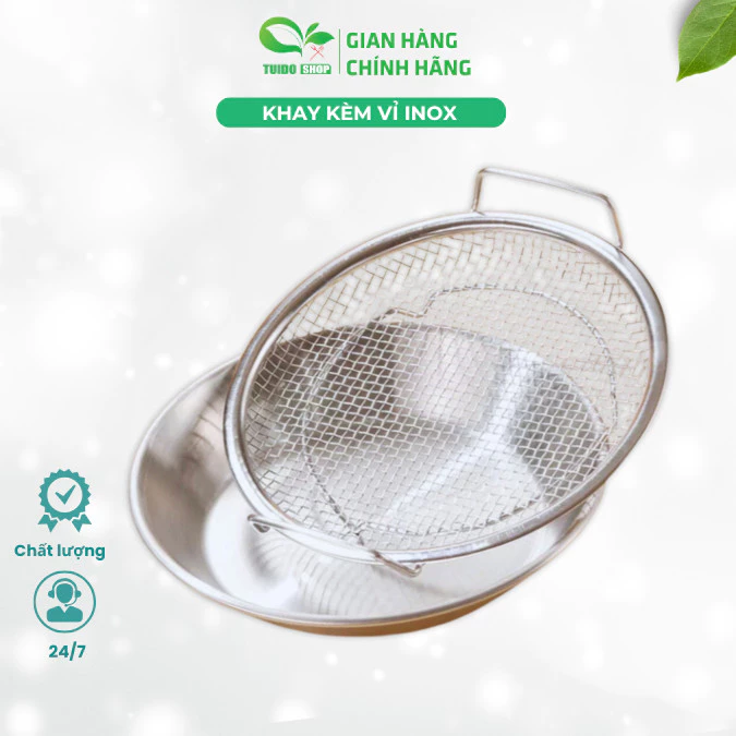 Khay Kèm Vỉ Lưới Lọc Dầu Cao Cấp, size 20-22CM Dùng đựng thực phẩm TUIDO SHOP