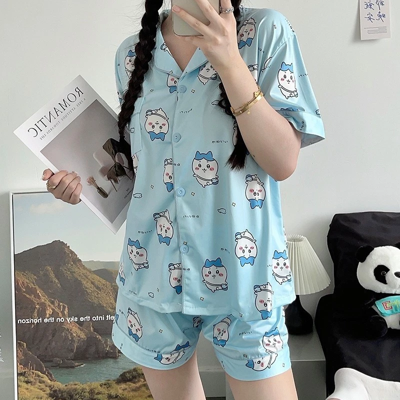 [12 Phong Cách] Bộ Đồ Ngủ Ngắn Tay Hoạt Hình chiikawa Nữ Mùa Hè Quần Short Tay Ngắn Sinh Viên Dễ Thương Ngọt Ngào Homewear