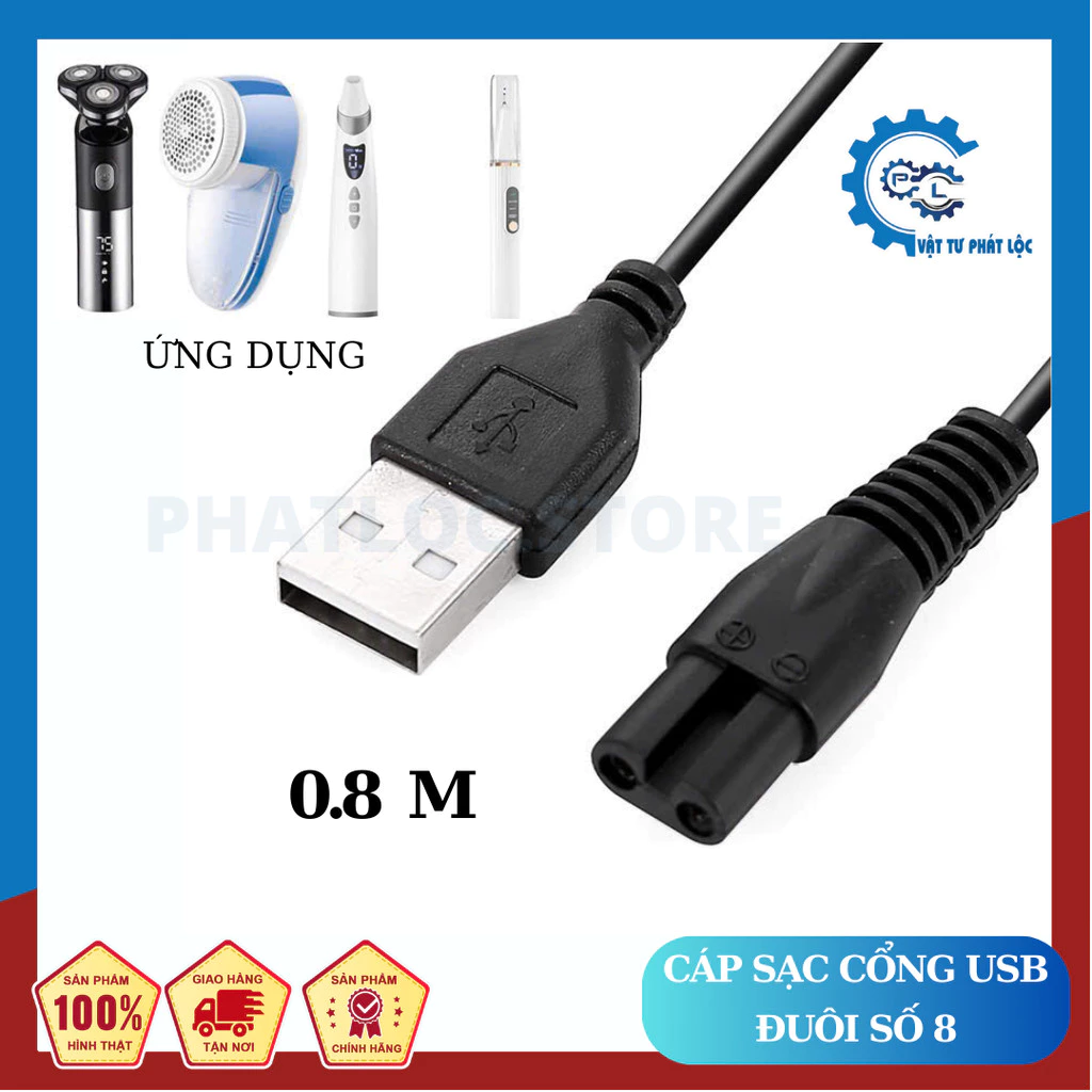Dây Cáp Sạc cổng USB đuôi số 8 Thay Thế Tương Thích Với Máy Cạo Râu Điện Mã N1