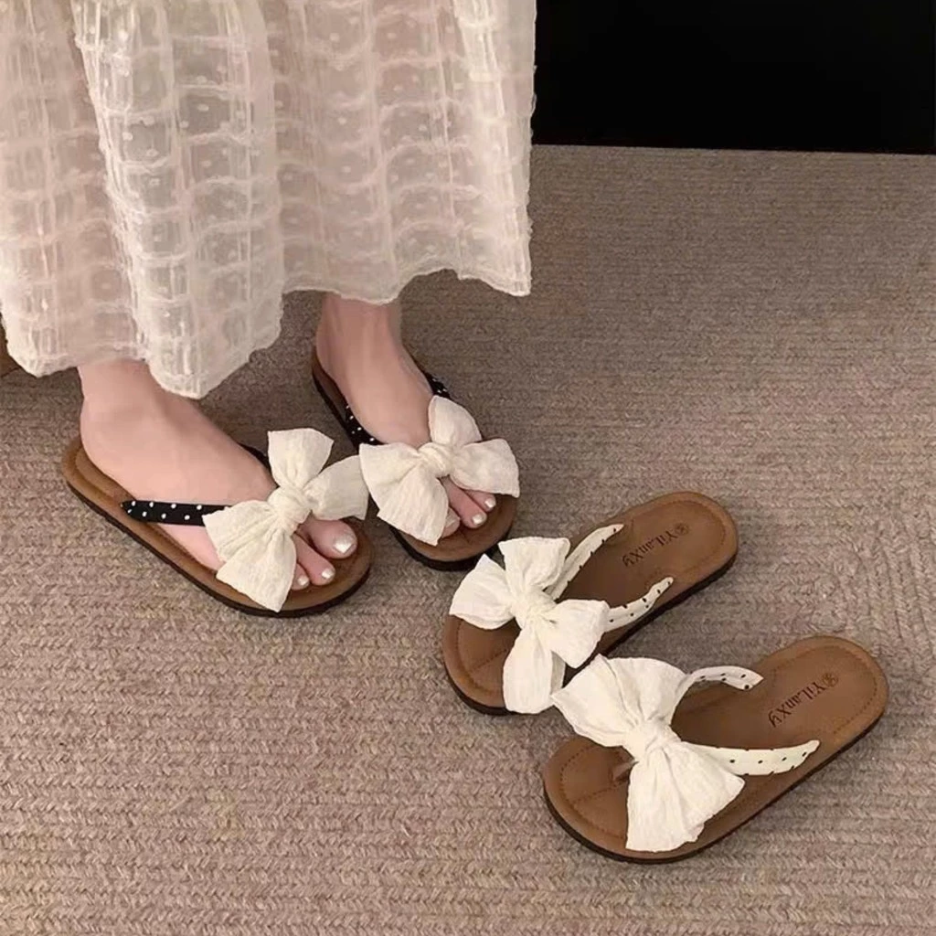 Dép Nữ Xỏ Ngón Đế Phẳng Hình Nơ Đi Hàng Ngày, Đi Biển-Dép Kẹp Nữ Dáng Xinh 36-41 Giay zep Store-DXN