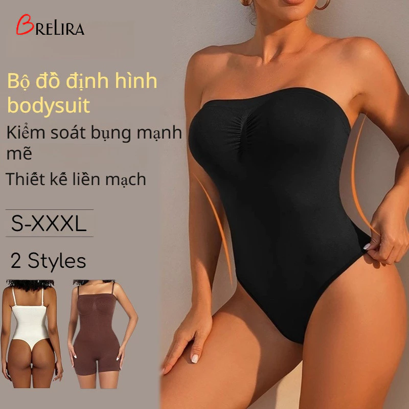 『 Brelira 』 Bộ đồ định hình giảm béo One Piece Kiểm soát bụng liền mạch Bộ đồ toàn thân Đẩy lên toàn thân thoáng khí bên trong Plus Kích thước cơ thể Hình dạng cơ thể