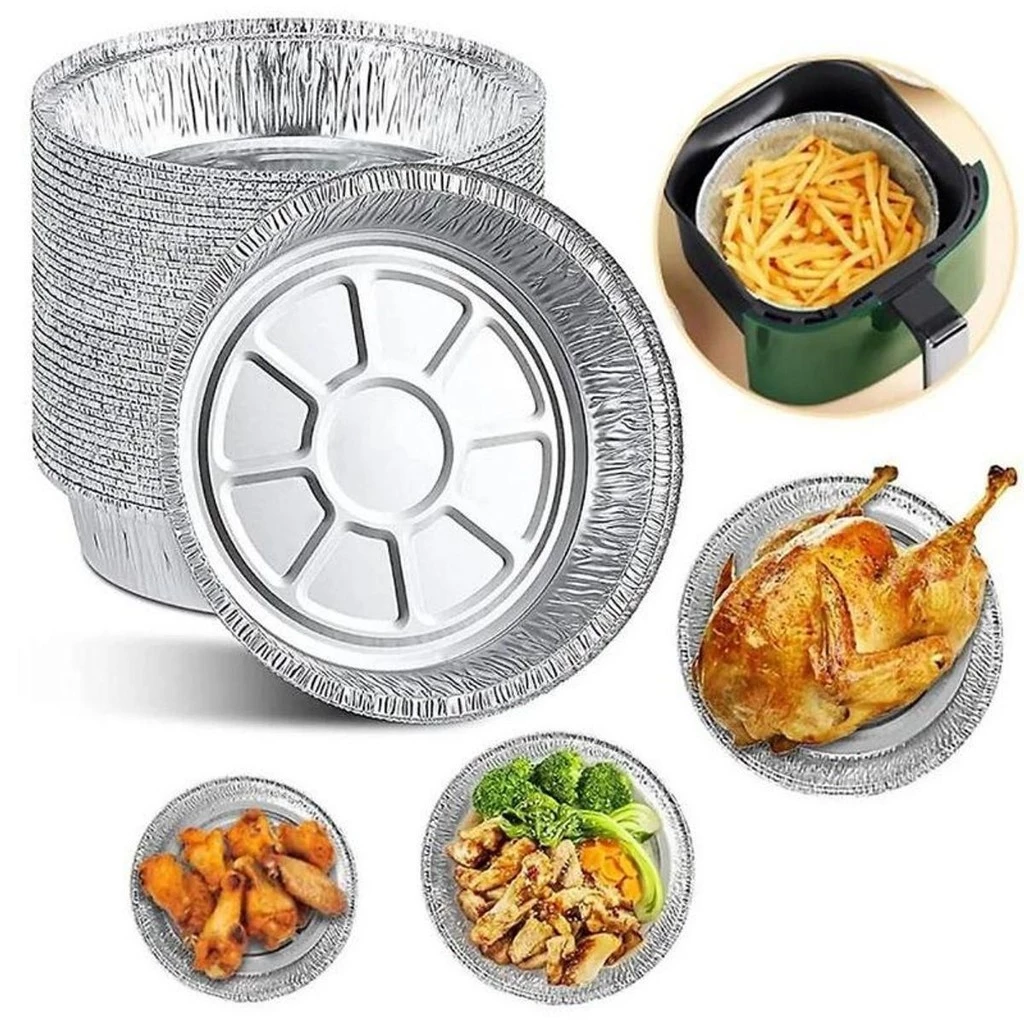 Combo 100 Khay Giấy bạċ 22cm Lót Nồi Chiên Không Dầu, Lò Nướng - Khuôn Đĩa Nhôm đựnġ Thức Ăn, Thực Phẩm Nhiều nuong