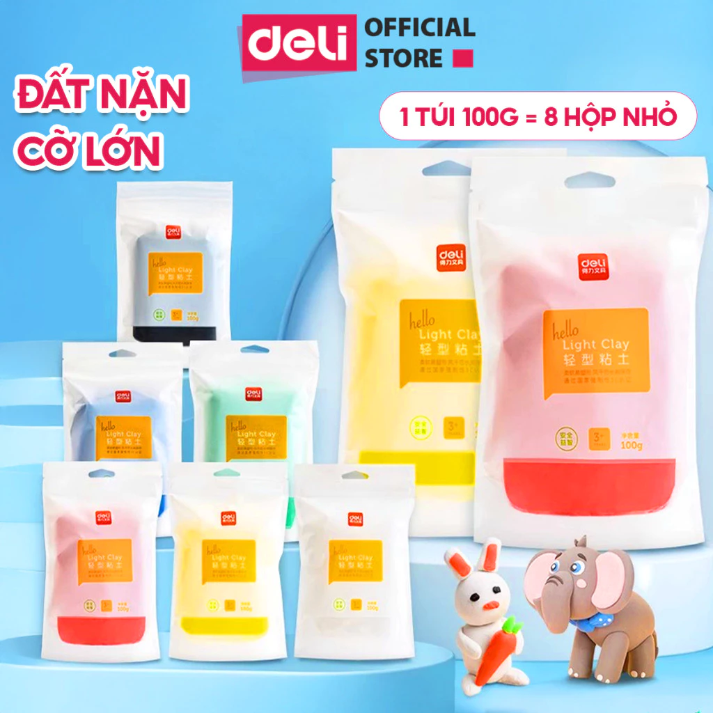 Đất Nặn Tự Khô Nhiều Màu Deli – Túi 100g Đất Nặn An Toàn Cho Bé, Chất Liệu Mềm Mịn, Màu Sắc Tươi Sáng Dễ Tạo Hình