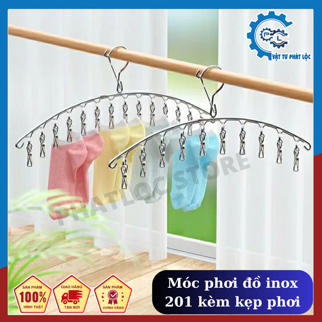 Móc treo quần áo chữ C đa năng 8 kẹp-10 Kẹp -20 kẹp,Móc phơi giày , chất liệu inox 201 không gỉ dày 3li và 4 li tiện lợi
