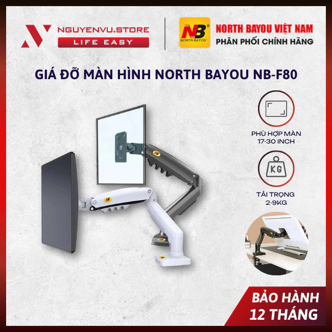 [CHÍNH HÃNG] Giá đỡ màn hình North Bayou NB-F80 - Tải trọng 2 – 9kg - Hỗ trợ màn hình 17 - 30 inch - FULL VAT