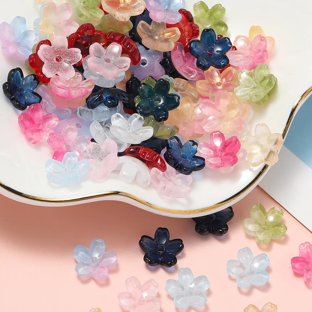 St. kunkka 10 Chiếc Thủy Tinh Sakura Hạt Hoa 10.5 Mm Thủy Tinh Tiếp Nhận Hạt Đế Cho DIY Vòng Tay Vòng Cổ Làm