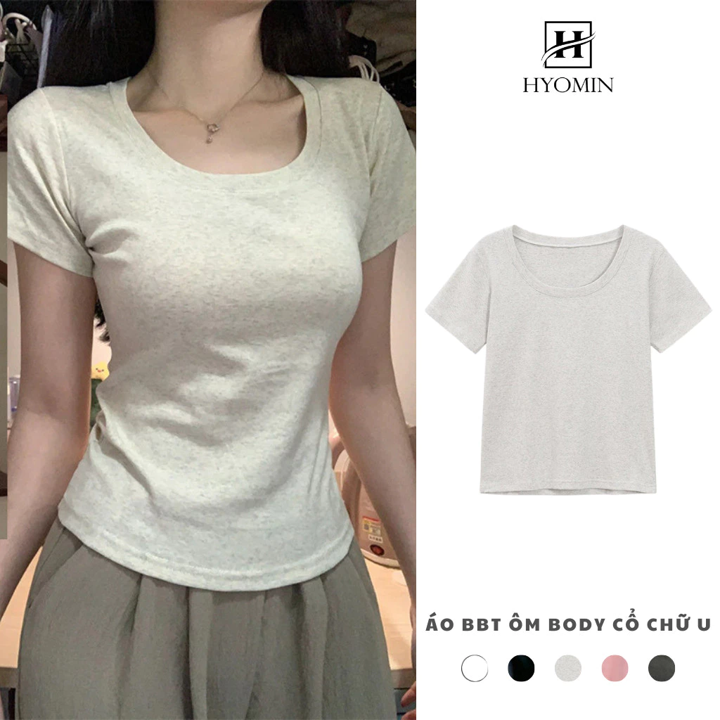 Áo babytee, áo thun trơn ôm body ngắn tay cổ vuông hở vai thời trang