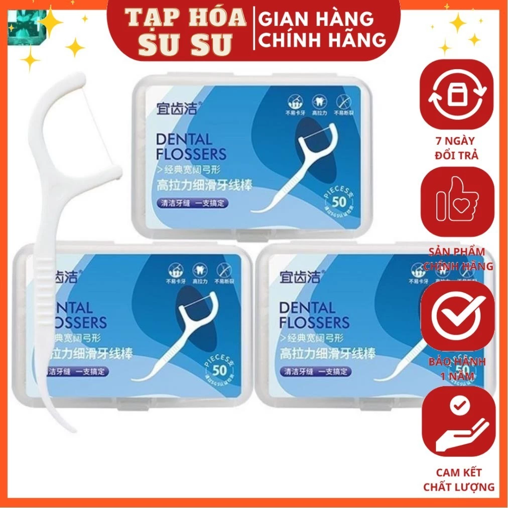Tăm Chỉ Nha Khoa Hộp 50 Cái Dental Flossers Hộp 50 Que Tăm Chỉ Xỉa Răng Nha Khoa Vệ Sinh Răng Miệng CN - tạp hóa susu