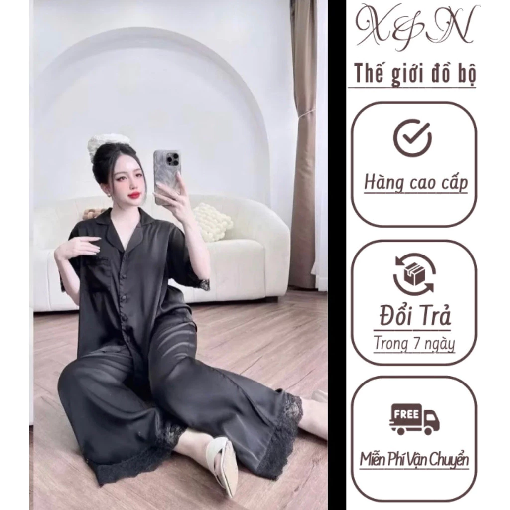 Bộ Tiểu Thư Phối Ren Áo Cộc Quần Dài Mặc Nhà sz 40-75kg