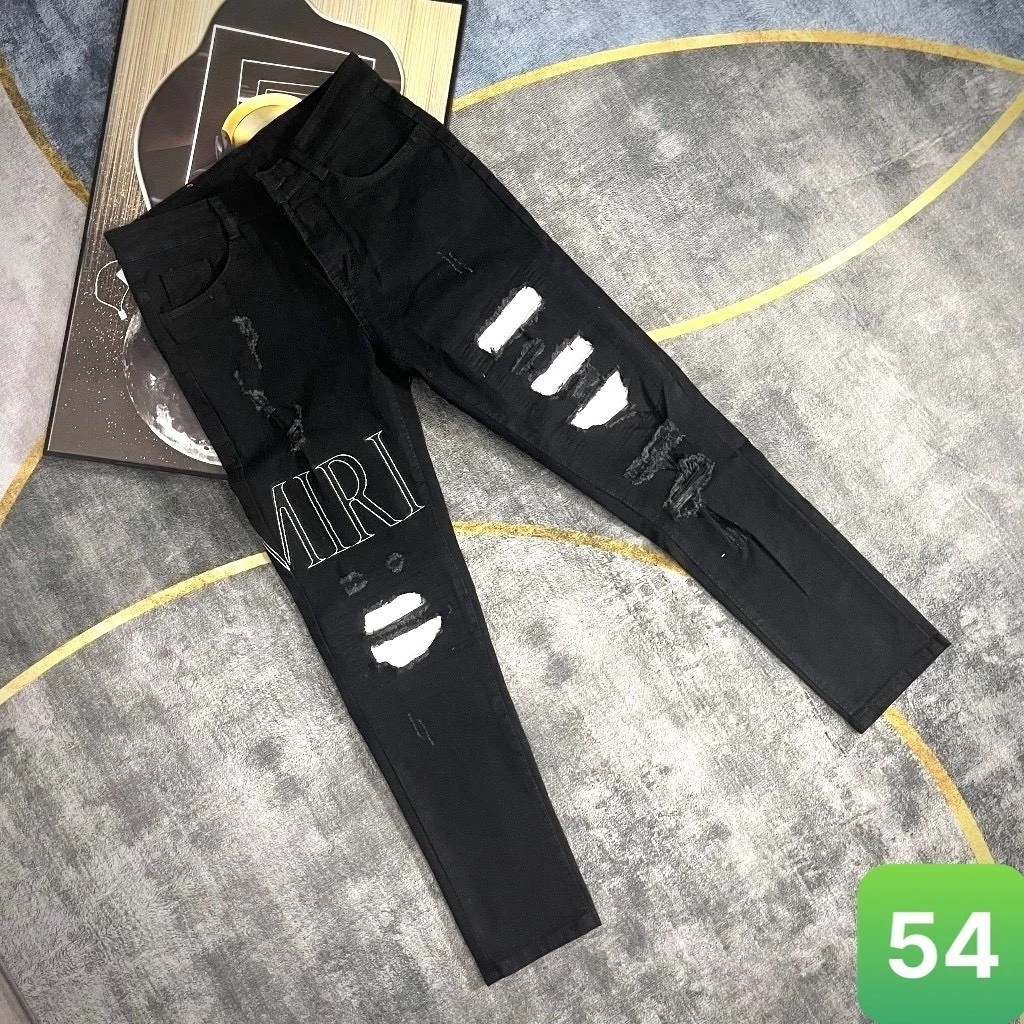 Quần jean nam vá da boy phố thêu rách gối màu đen chất liệu bò co dãn 4 chiều form dáng skinny đẹp Q54A mẫu mới