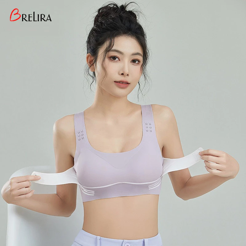 『 Brelira 』 Áo ngực tư thế Hỗ trợ nâng chống chảy xệ Áo ngực thể thao Full Cup Liền mạch Đồ lót không dây Bộ chỉnh sửa tư thế