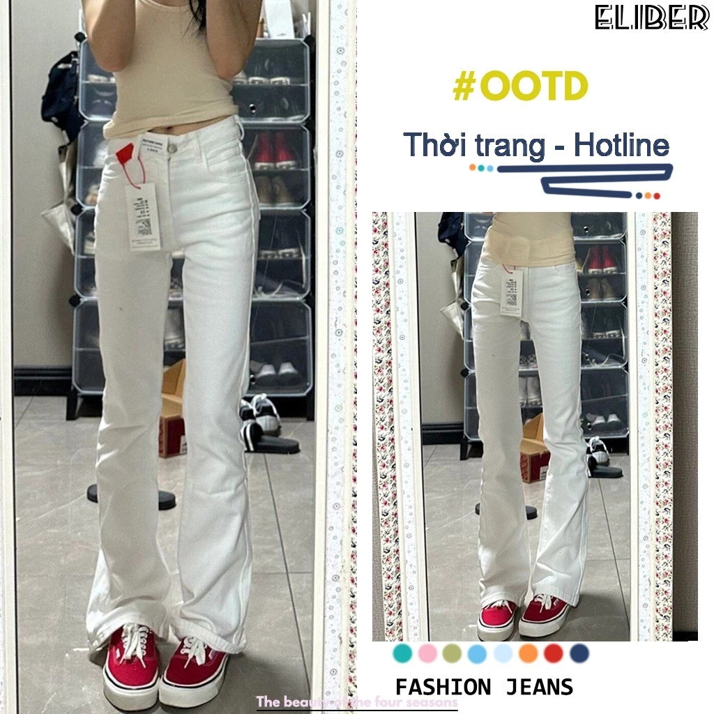 ELIBER-  Quần Ống Loe Trắng Không Hở - Cho Nàng Quả Lê - Eo Cao Ôm Tôn Dáng Kéo Chân Dài Phủ Gót