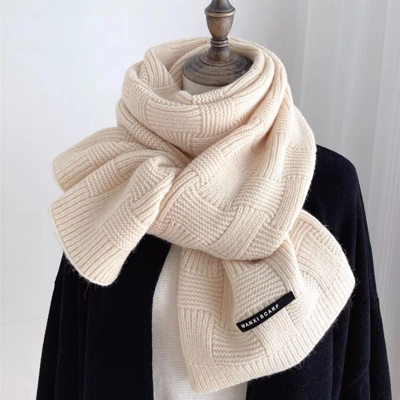 Khăn quàng cổ len dệt kim màu trơn Unisex phong cách Hàn Quốc KQC-05
