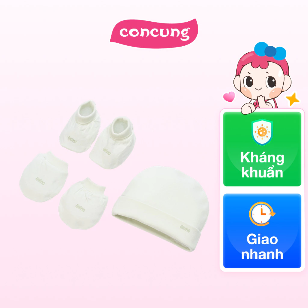 Set 3 nón bao tay chân Animo HN0924086 (NB,Nhiều màu)