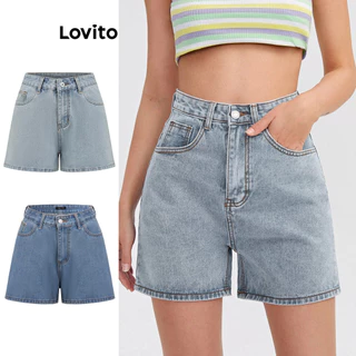 Lovito Quần short denim có túi trơn thông thường cho nữ L79AD101